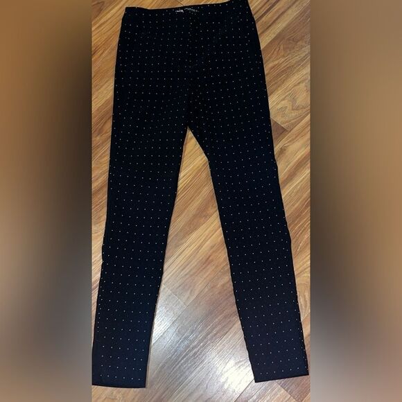 Zara Women's XS Black Tapered Jacquard Micro Dot High Waist Skinny Trousers - Picture 9 of 11